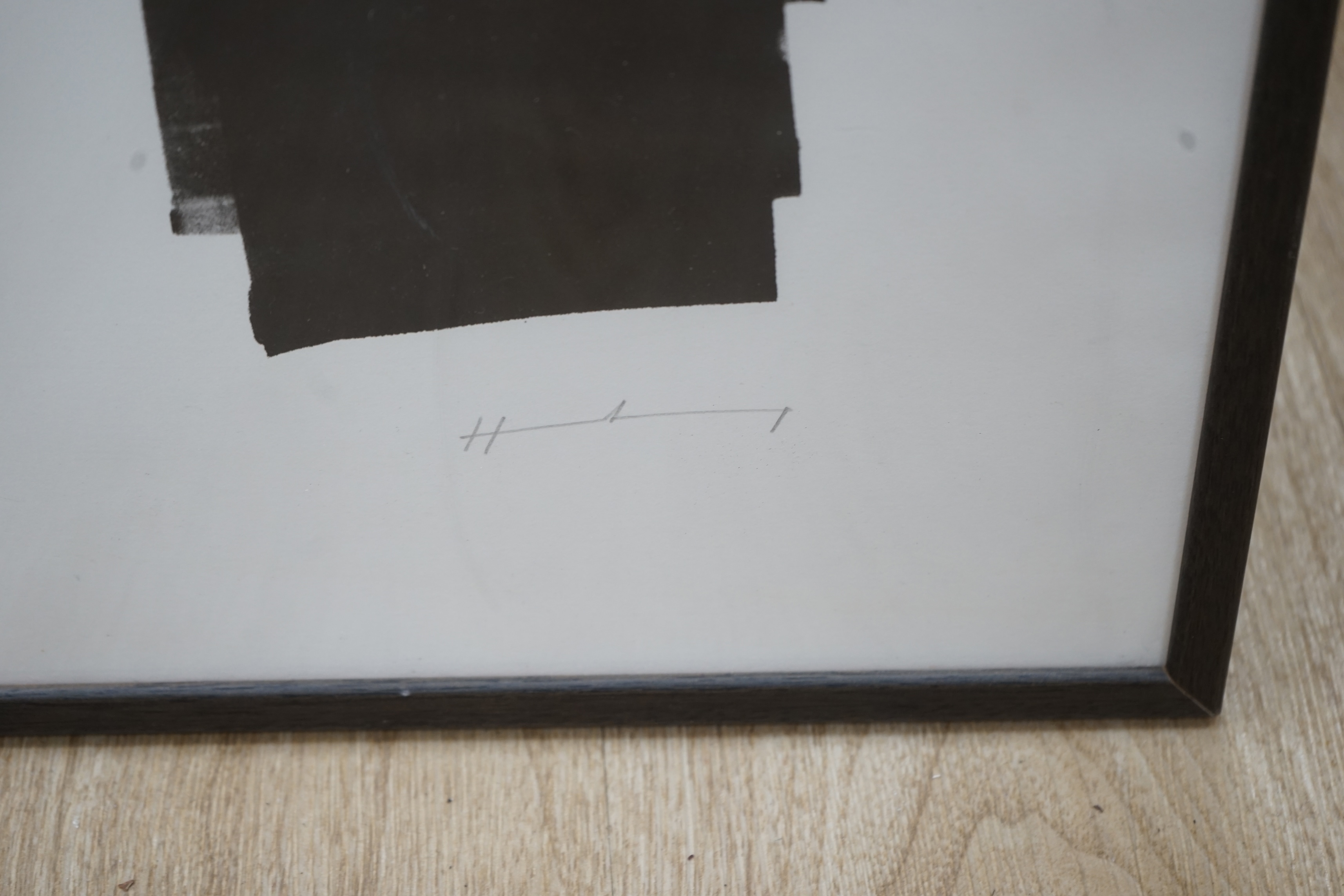Hans Hartung (German/French, 1904-1989), monochrome lithograph, Abstract composition, ‘L-6’, signed and dated 1974 in pencil, blindstamped Erker Press, 65 x 49cm. Condition - good